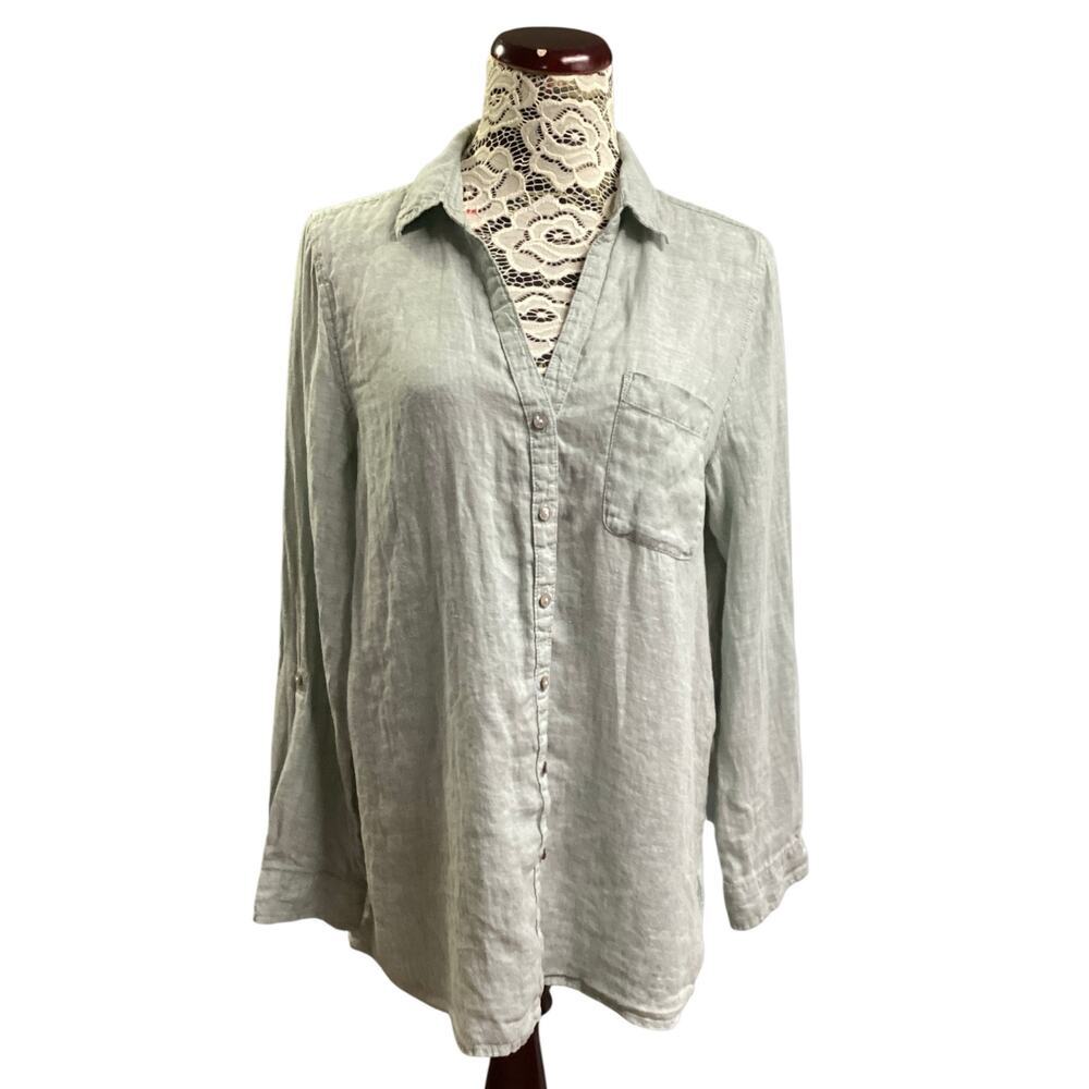 Sigrid Olsen Linen Button Down Shirt sz L light mint green